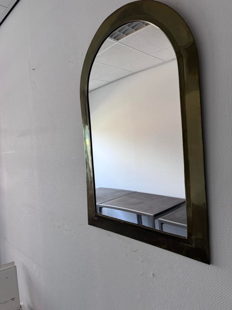 Vintage spiegel met Koperen rand, Huis en Inrichting, Woonaccessoires | Spiegels, Ophalen, Gebruikt, Minder dan 100 cm, Rechthoekig