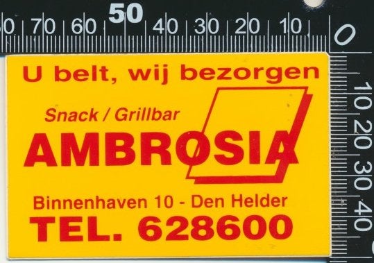 Sticker: Snack Grillbar Ambrosia - Den Helder (1), Ophalen of Verzenden, Zo goed als nieuw, Bedrijf of Vereniging