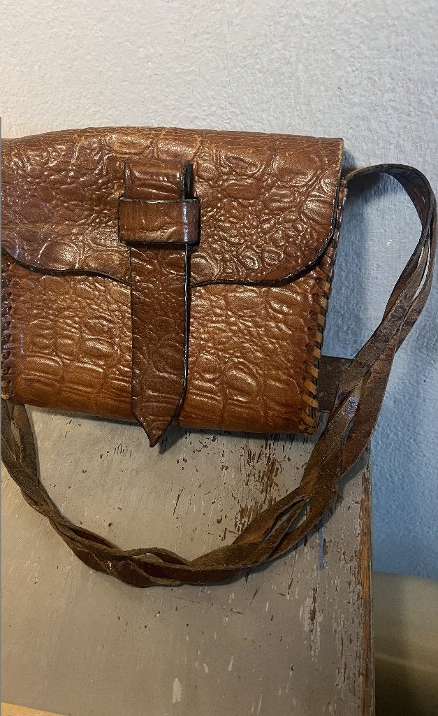 Vintage tuigleer zadeltas tasje schoudertas damestasje tas, Ophalen of Verzenden, Gebruikt, Bruin, Schoudertasje