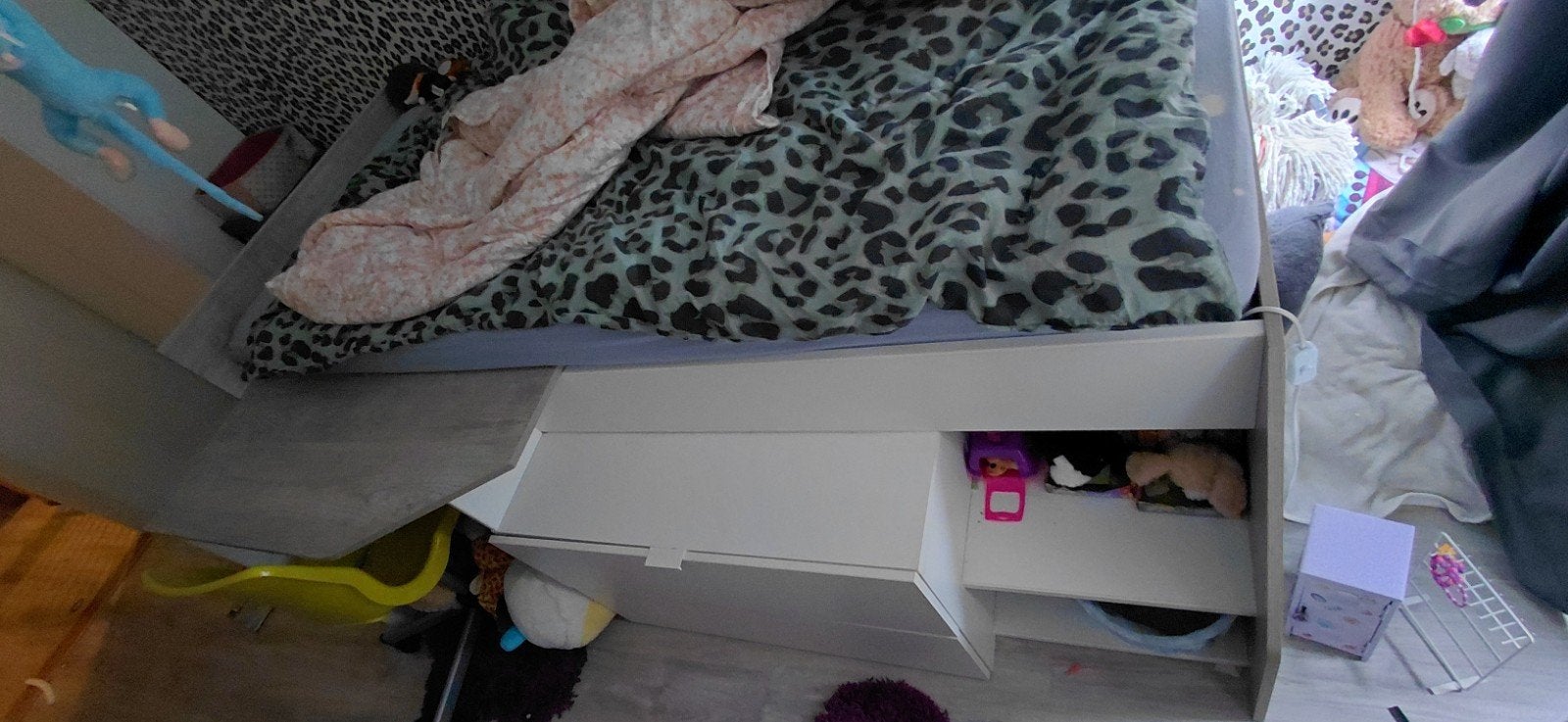Ikea halfhoogslaper met bureau en 2 lades, Gebruikt, 90 cm, Eenpersoons, Wit