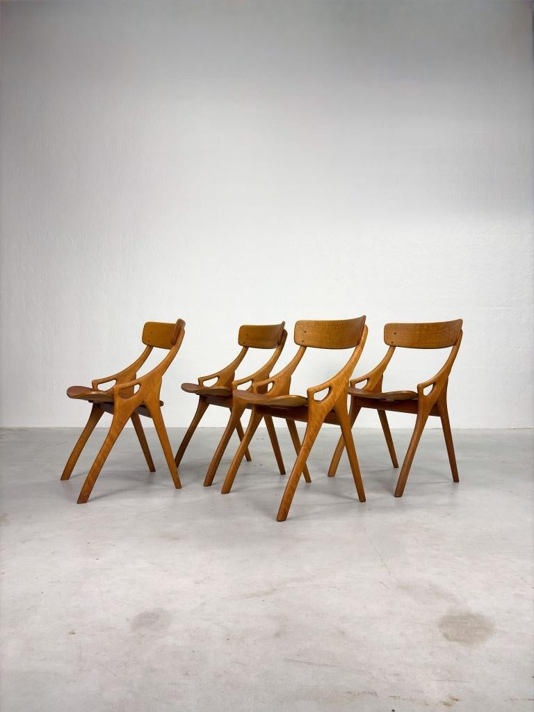 Set Eiken Eetkamerstoelen Arne Hovmand Olsen Stijl, Ophalen, Bruin, Zo goed als nieuw, Vier