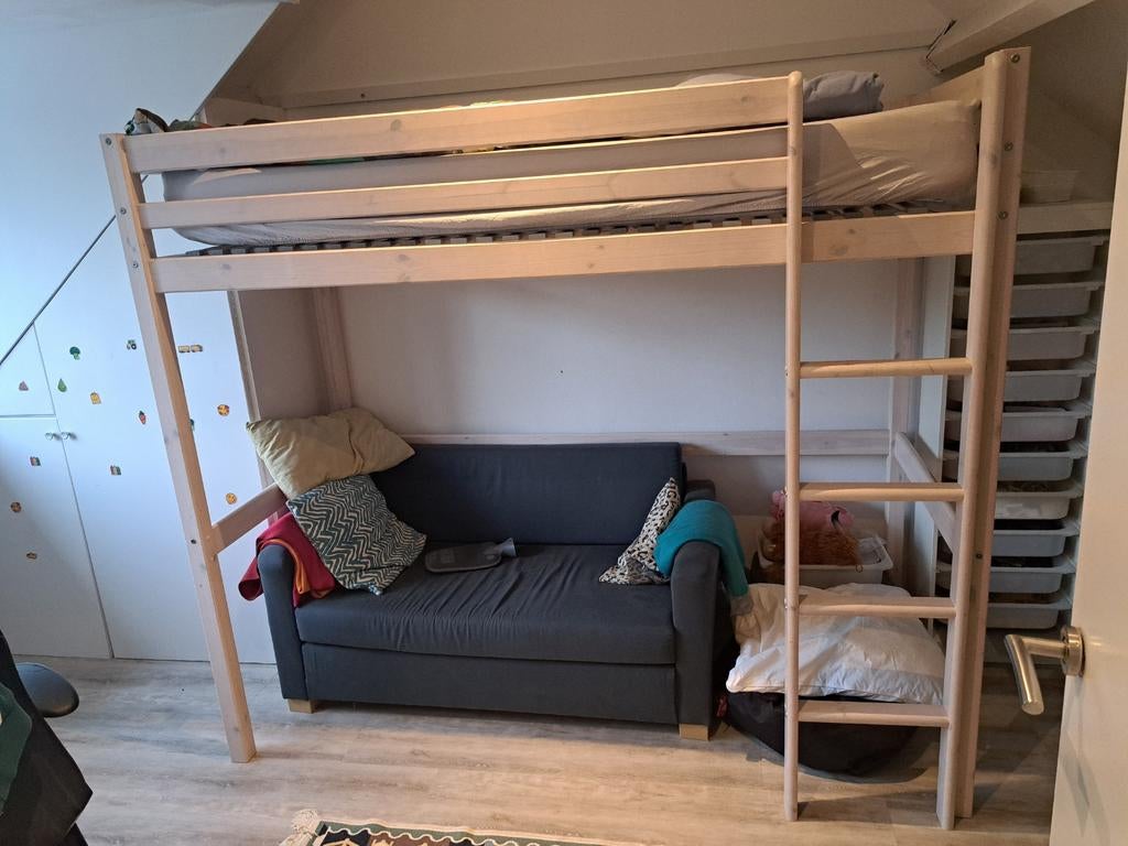 Flexa Classic hoogslaper met rechte ladder 90x200 whitewash, Ophalen, Gebruikt, Eenpersoons, 90 cm
