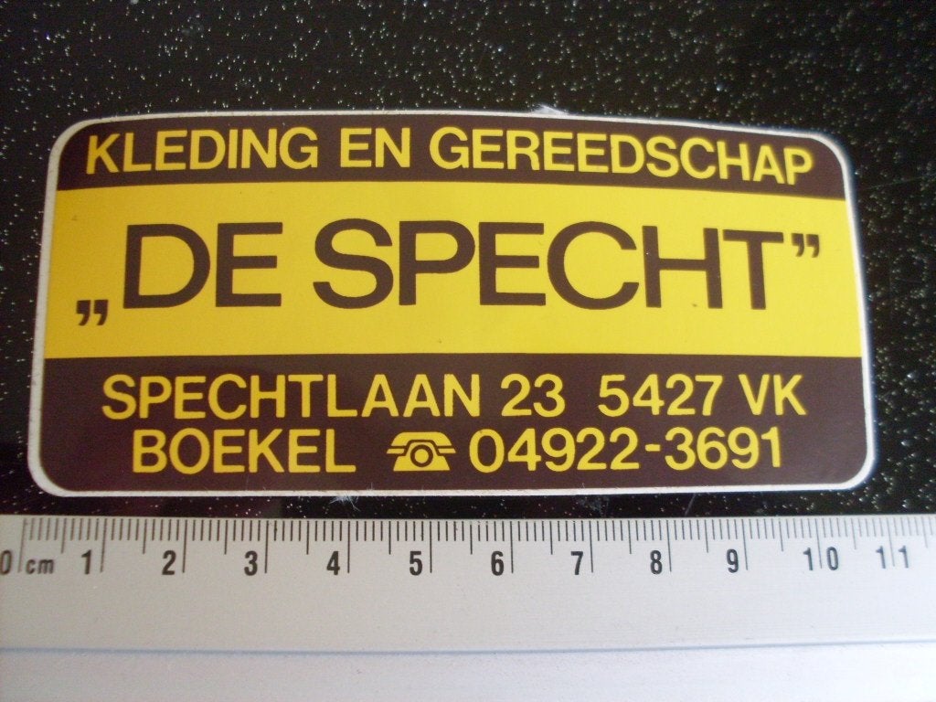 sticker kleding en gereedschap de specht boekel logo, Verzamelen, Stickers, Verzenden, Zo goed als nieuw, Bedrijf of Vereniging