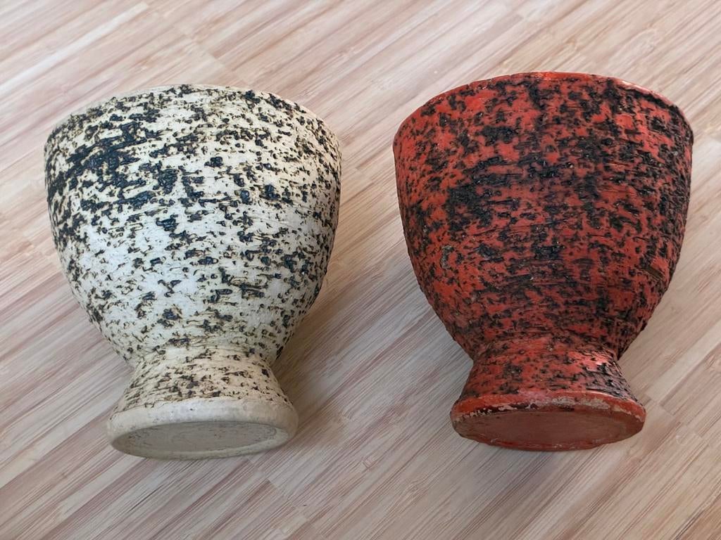Vintage Berkenbast keramiek bloempotten 2 stuks, Rond, Ophalen of Verzenden, Zo goed als nieuw, Aardewerk