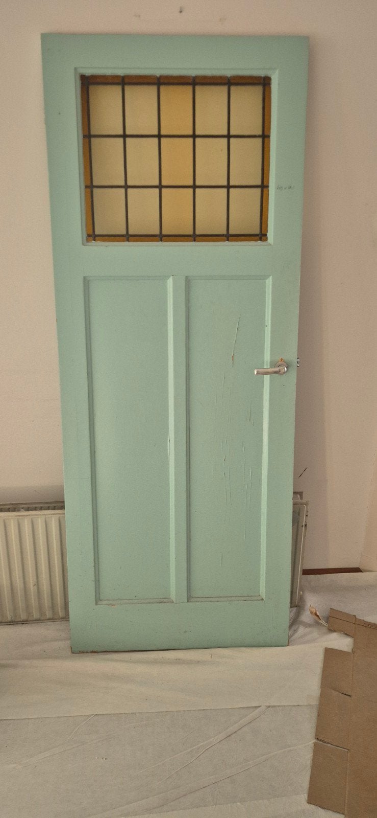 Binnendeur met glas in lood - 209x82.5 cm (ophalen DenHaag), Doe-het-zelf en Verbouw, Deuren en Horren, Gebruikt, Binnendeur, 200 tot 215 cm