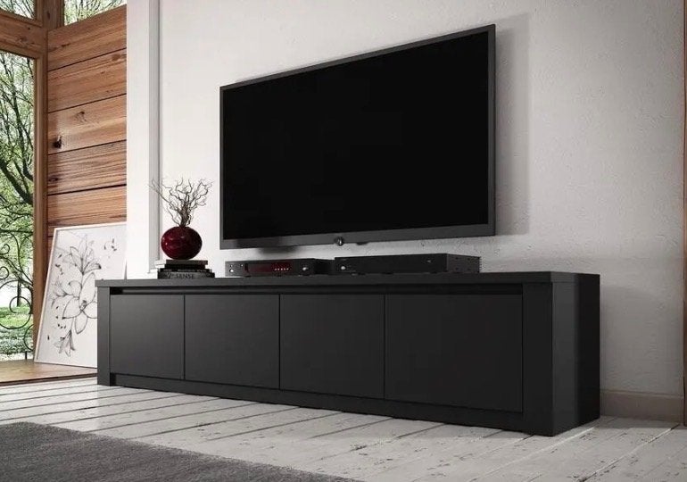 Tv kast MEUBELLA meubel zwart, Ophalen, Gebruikt, 100 tot 150 cm, 150 tot 200 cm
