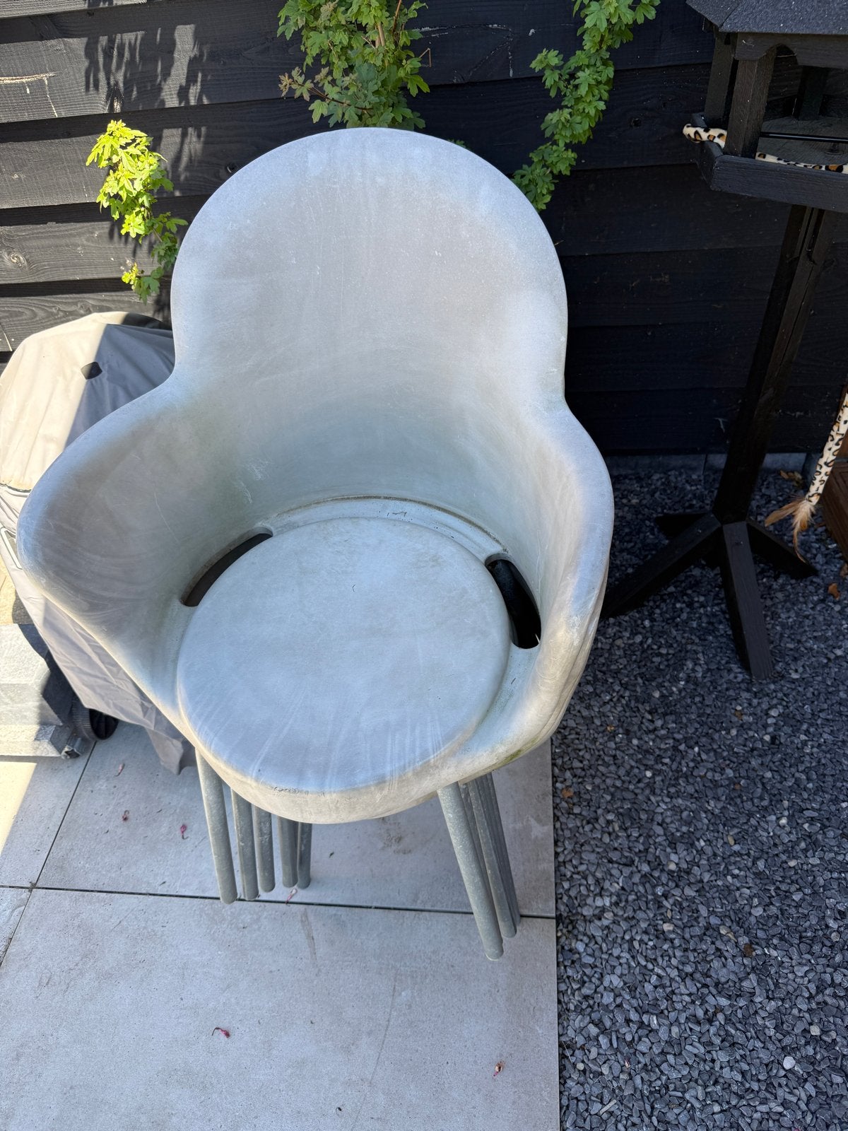 Set van 6 stapelbare grijze tuinstoelen, Huis en Inrichting, Stoelen, Ophalen, Kunststof, Gebruikt, Grijs