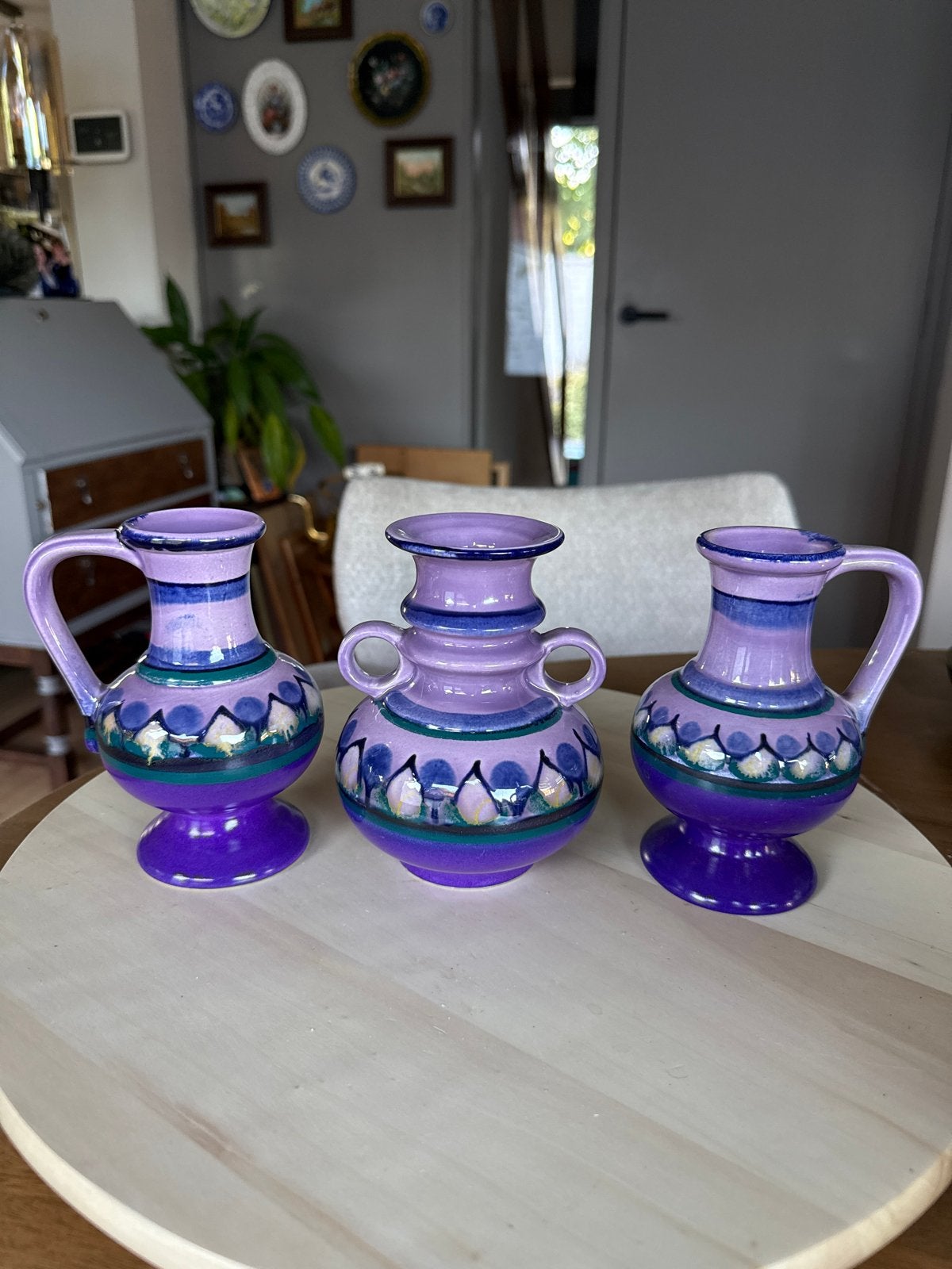 Flora Gouda Holland Lila vaasjes 14 cm, Antiek en Kunst, Antiek | Vazen, Ophalen of Verzenden