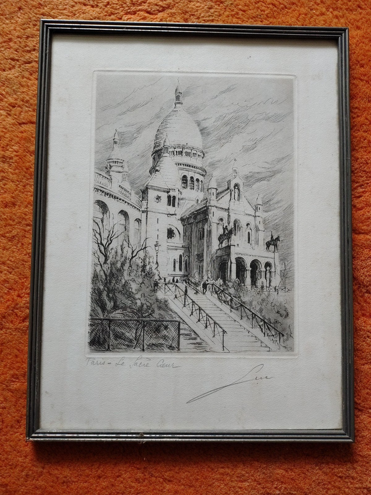 Ets "Paris - Le Sacré Cœur" – Handgesigneerd (In Lijst), Ets, Architectuur, Ophalen of Verzenden, Met tekst