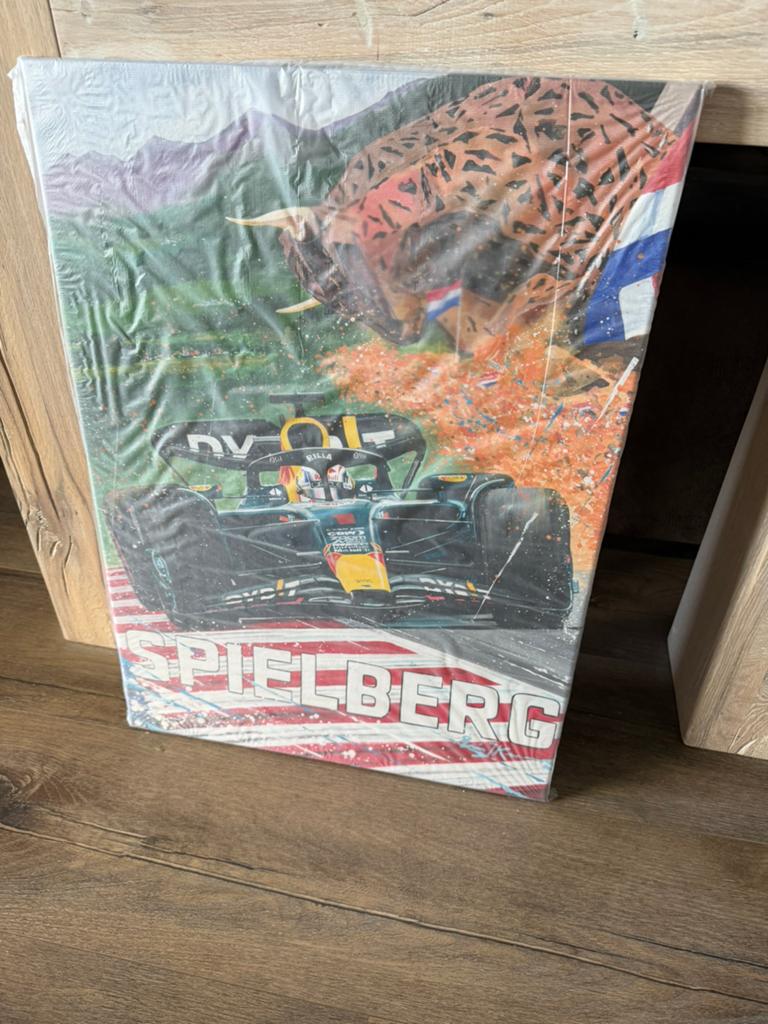 Officieel Max Verstappen Spielberg Canvas schilderij, Ophalen of Verzenden, Nieuw, Formule 1
