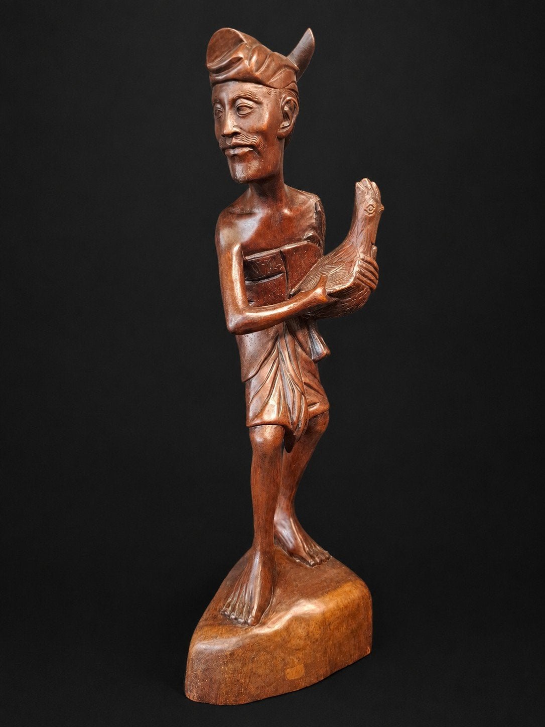 Balinees Houtsnijwerk Hanenvechter met Haan - 38,5cm, Ophalen of Verzenden