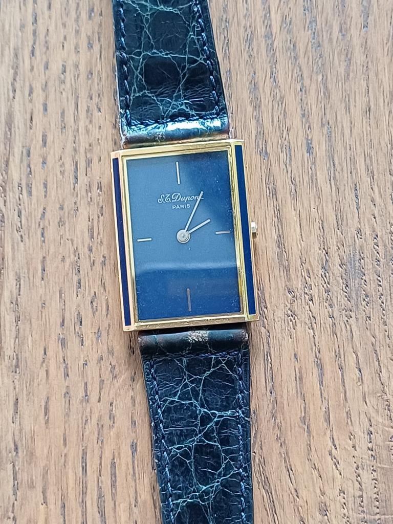 Heren dupont horloge donker blauw china lak, Ophalen of Verzenden, Zo goed als nieuw, Staal, Overige merken