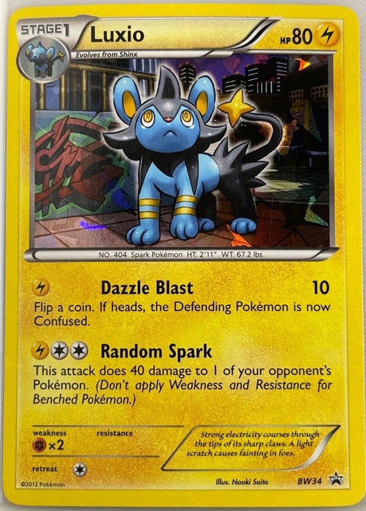 pokemon black & white promo holo luxio BW34, Hobby en Vrije tijd, Ophalen of Verzenden, Zo goed als nieuw, Losse kaart, Foil