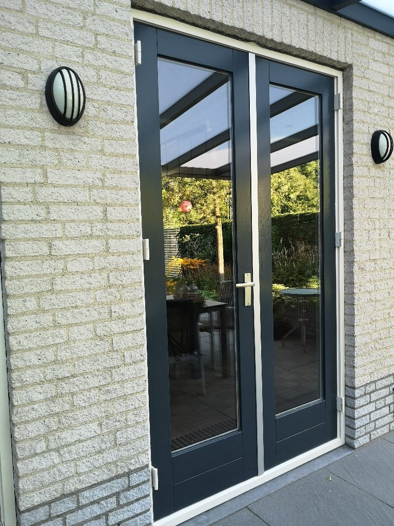 3 openslaande tuin deuren van hout met dubbel glas en slot, Ophalen, Gebruikt, Buitendeur, Glas