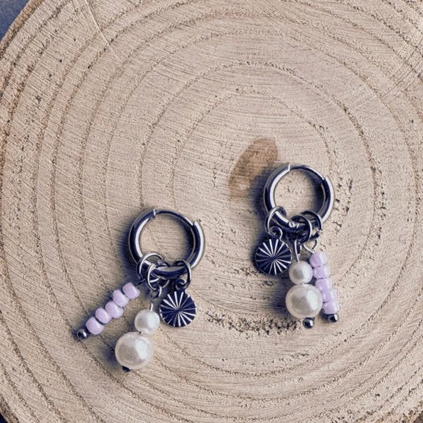 Oorbellen Chirurgisch Staal Oorringen met bedels lila hanger, Overige materialen, Hangers, Verzenden, Nieuw