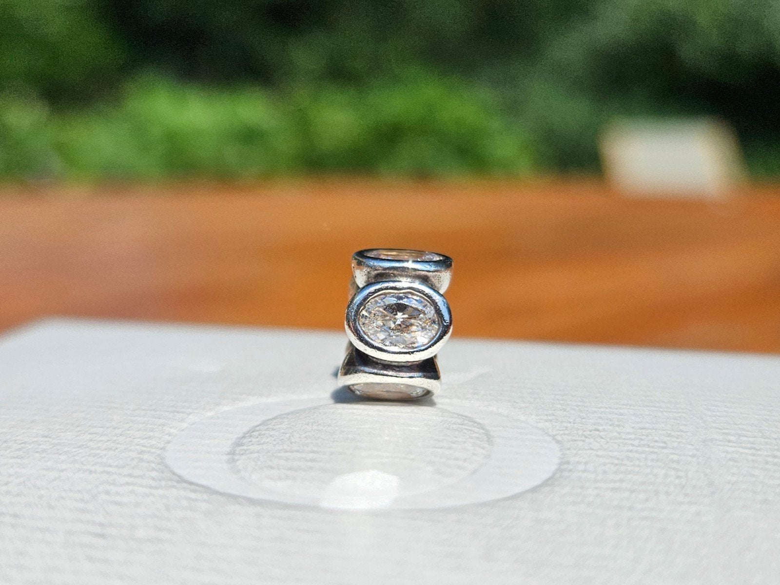 Pandora bedel sterling zilver met ovale zirkonia's, Sieraden, Tassen en Uiterlijk, Bedels, Gebruikt, Pandora, Ophalen of Verzenden