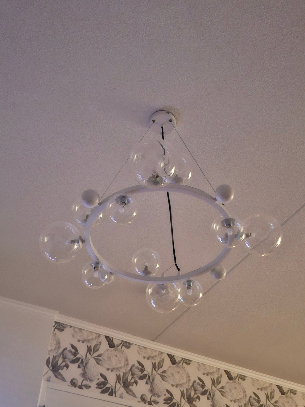 Moderne Hanglamp met Glazen Bollen - Wit/Transparant, Ophalen, Modern, Hedendaags, E14 (klein), Zo goed als nieuw