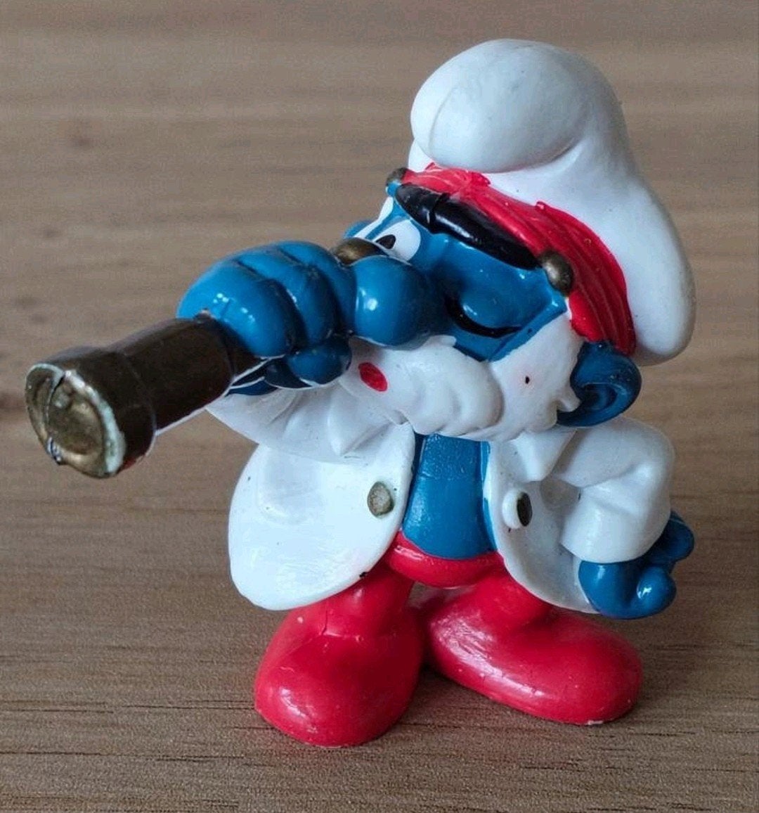 Vintage Grote Smurf met telescoop - Schleich 1981, Verzamelen, Smurfen, Verzenden, Gebruikt, Overige Smurfen