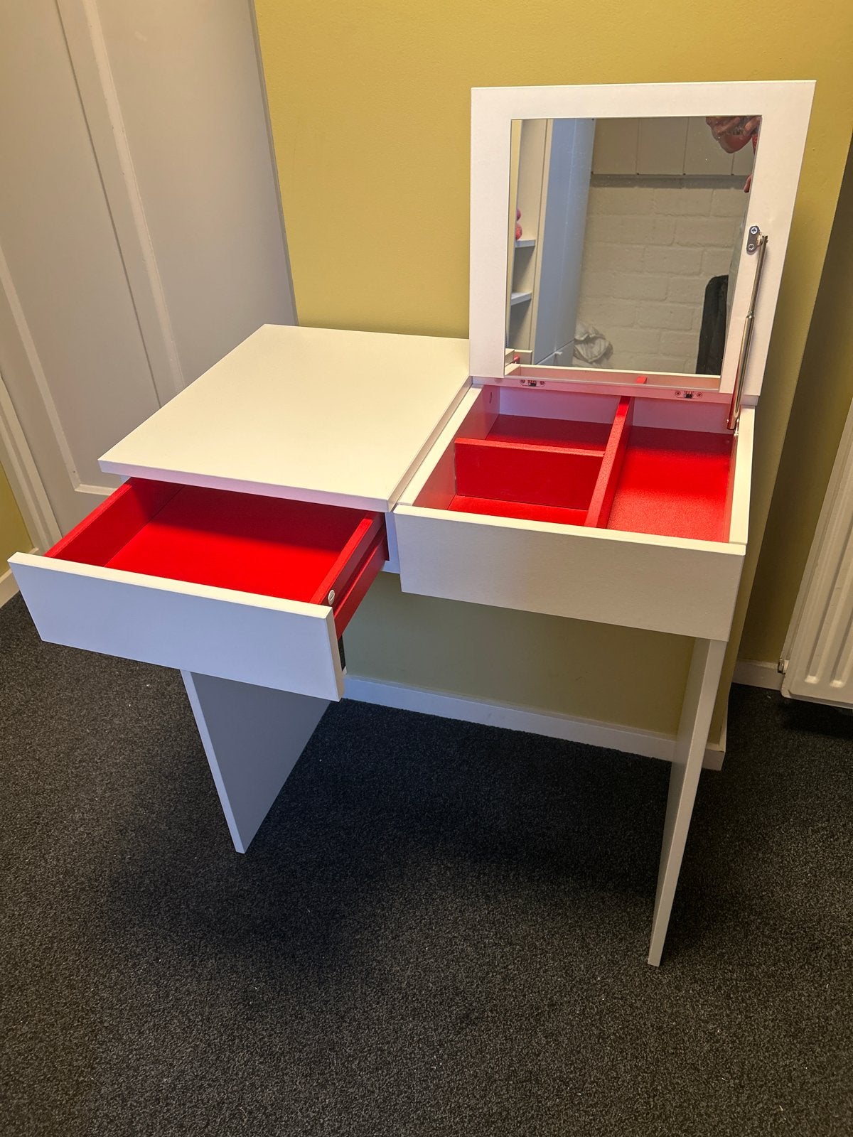 Witte kaptafel met spiegel en lade, bureau, make-up tafel, Ophalen, Minder dan 50 cm, Gebruikt, Minder dan 100 cm
