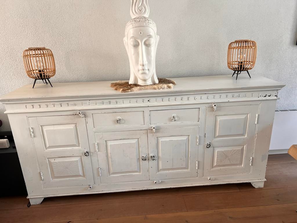 Antiek wit dressoir met lades en deuren, Huis en Inrichting, Ophalen, Gebruikt, 150 tot 200 cm, Met lade(s)