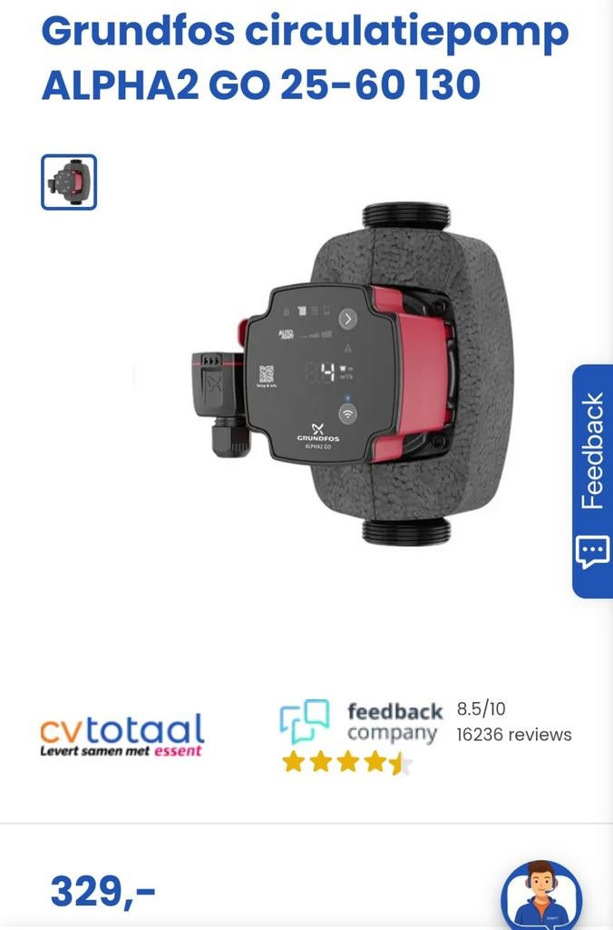 Grundfos ALPHA2 GO 25-60 130 circulatiepomp, Minder dan 30 cm, Overige typen, Nieuw, Minder dan 60 cm