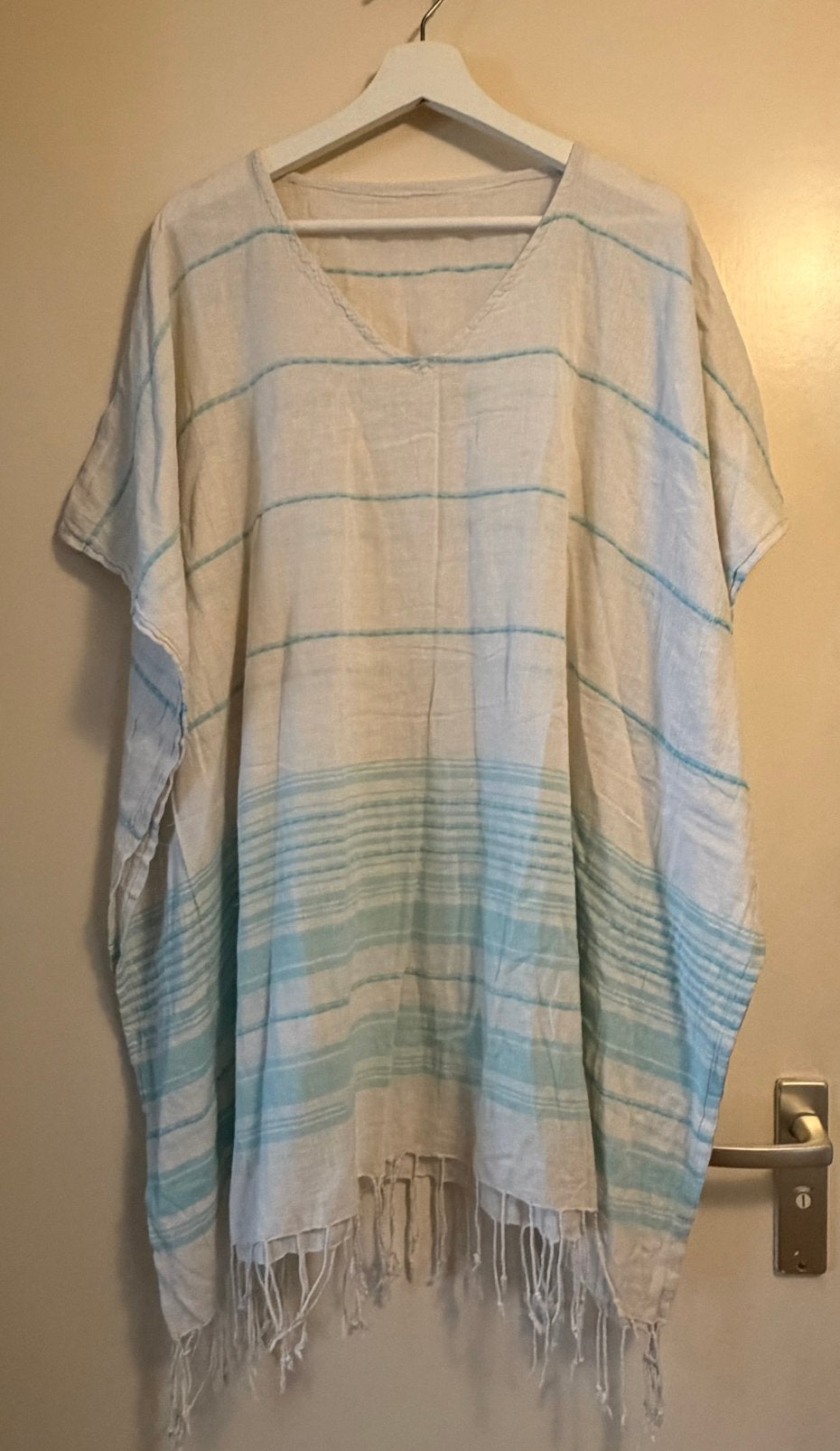 Tuniek katoen wit turquoise 1 mt tm xl, Verzenden, Zo goed als nieuw, Maat 42/44 (L), Wit