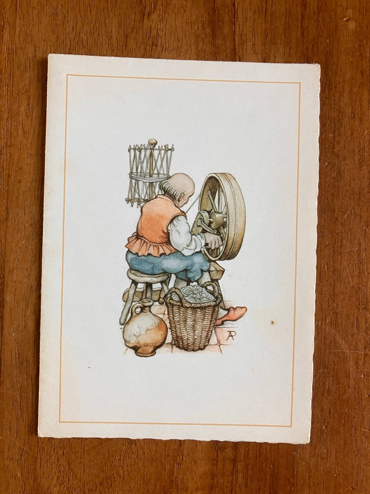 Uitvouwbare Anton Pieck prent Spinnende Man, Verzamelen, Ansichtkaarten | Themakaarten, Ophalen of Verzenden, 1960 tot 1980, Ongelopen