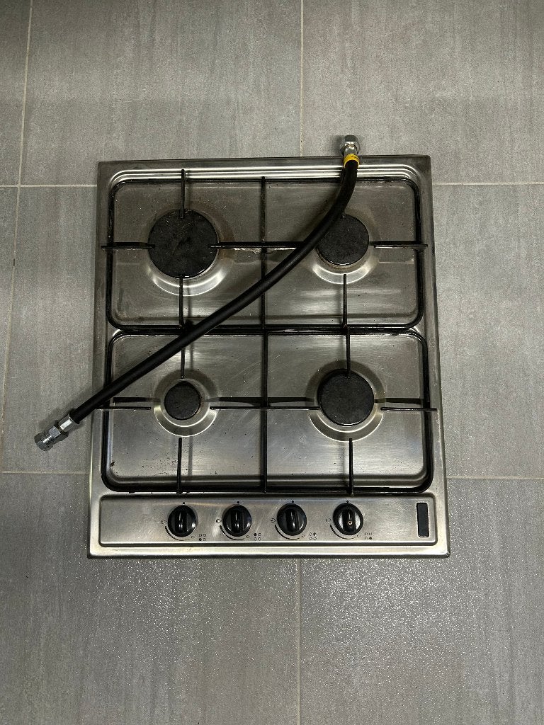 Inbouw gaskookplaat 4 pitten – 58x50 cm – RVS, Ophalen, Gebruikt, Minder dan 85 cm, 4 kookzones