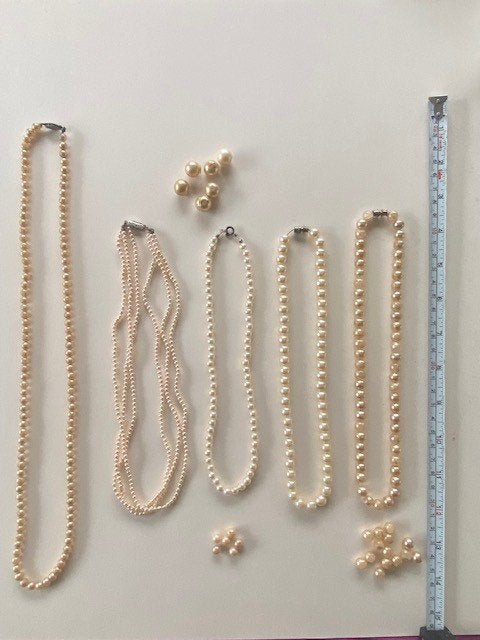 5-tal "parel"kettingen, Ophalen of Verzenden, Gebruikt, Zilver, Zilver