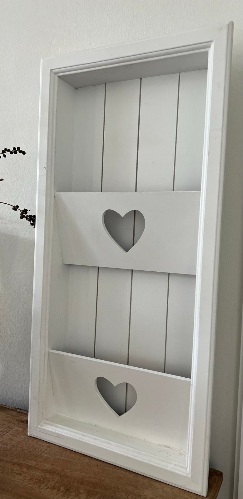 Wit houten wandorganizer met hartjes, Ophalen, Hout, Wit, Landelijk