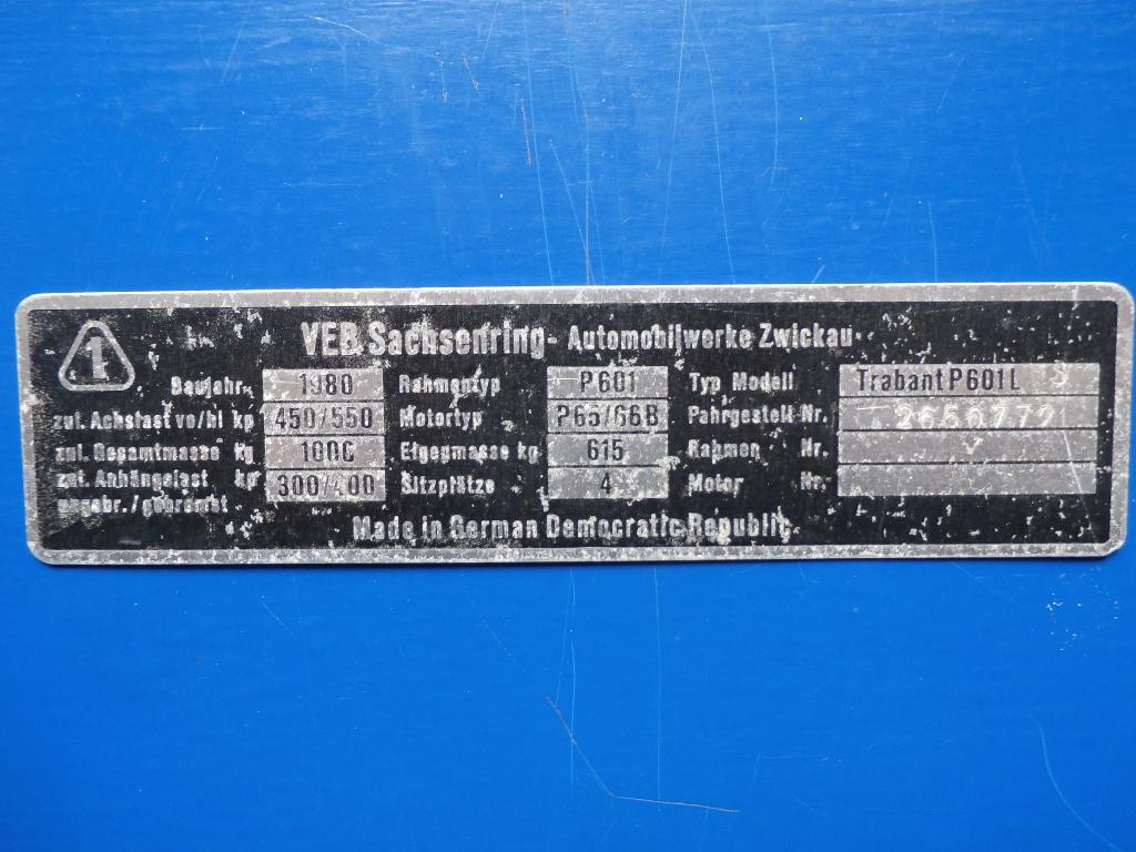 Typen plaatje + Trabant p 601l + bj 1980 + VEB Sachsenring +, Antiek en Kunst, Ophalen of Verzenden