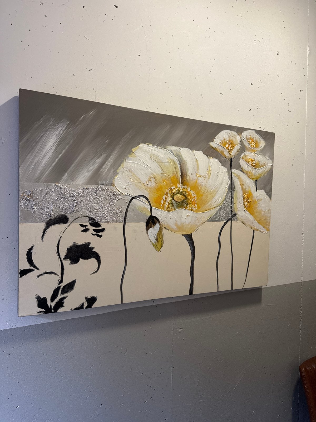 Schilderij met witte bloemen, 50 – 75, Ophalen of Verzenden, Zo goed als nieuw, Schilderij