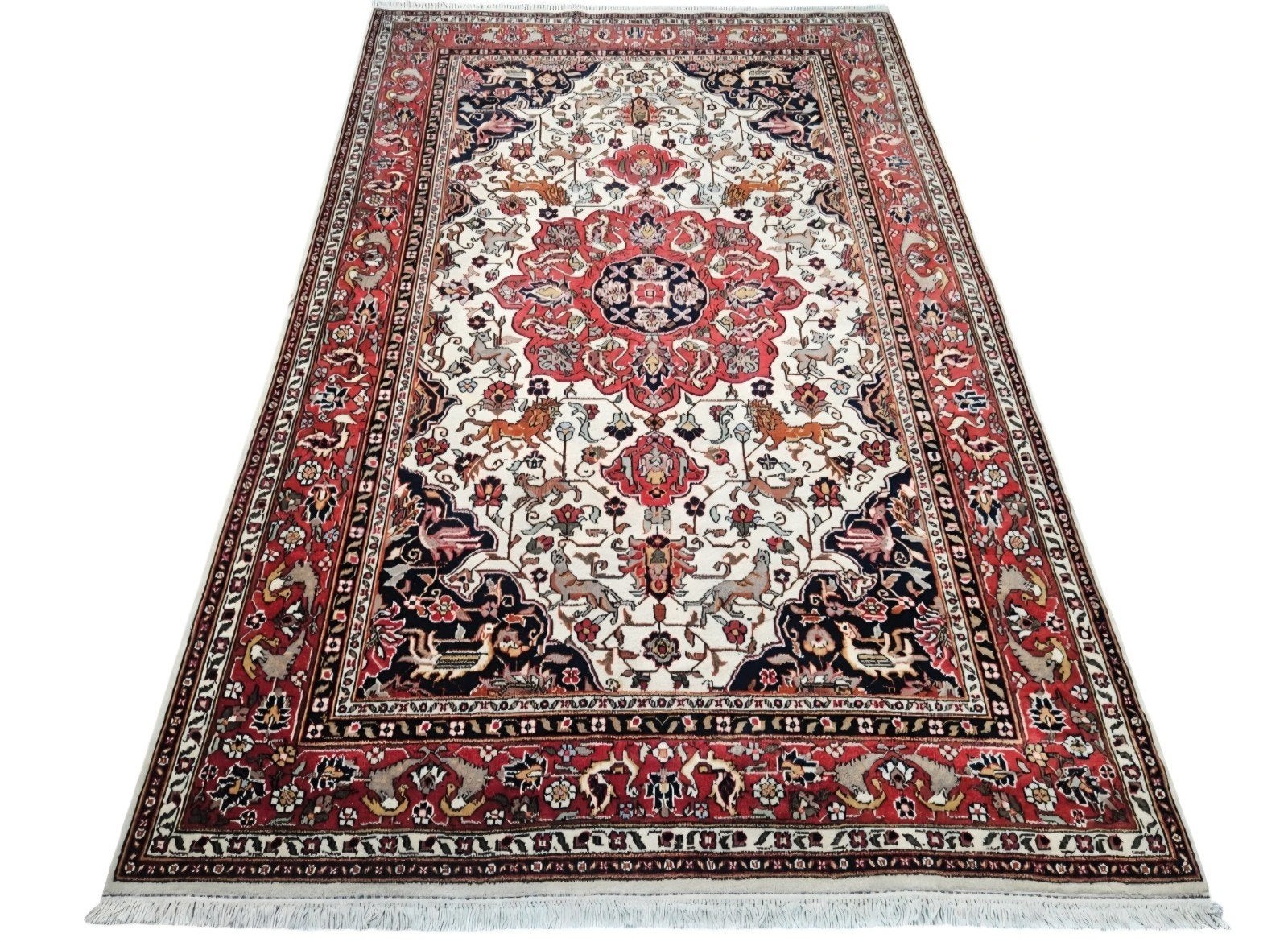 Handgeknoopt oosters Perzisch wol tapijt medallion 168x270cm, Geel, 150 tot 200 cm, 200 cm of meer, Ophalen of Verzenden