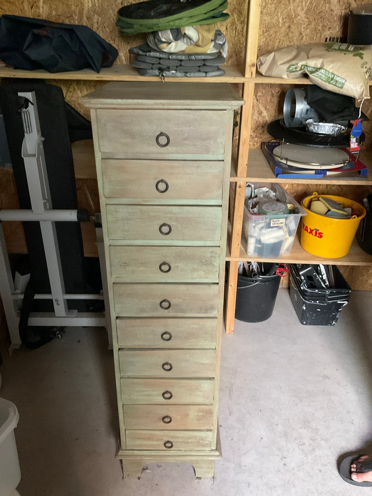 Indonesisch ladenkastje groen - 135x38x46 cm, Huis en Inrichting, Kasten | Ladekasten, Ophalen, Minder dan 50 cm, 5 laden of meer