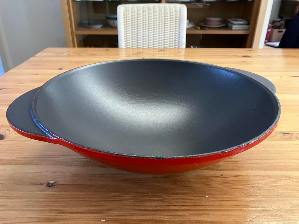 Gietijzeren wadjan of wok, 34 cm, Huis en Inrichting, Keuken | Potten en Pannen, Ophalen, Zo goed als nieuw, Gietijzer, Koekenpan of Braadpan