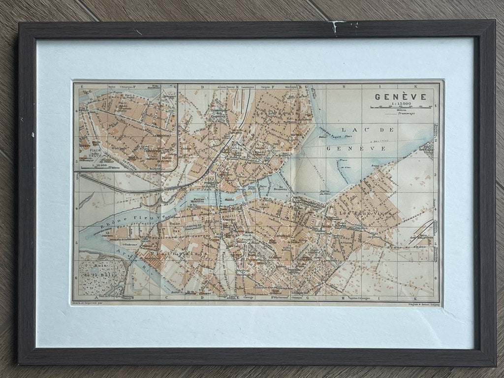 OUD! 100+ Geneve stadsplattegrond - rond 1910 - P0654-05, Antiek en Kunst, Ophalen of Verzenden, Ets, 1800 - 1899