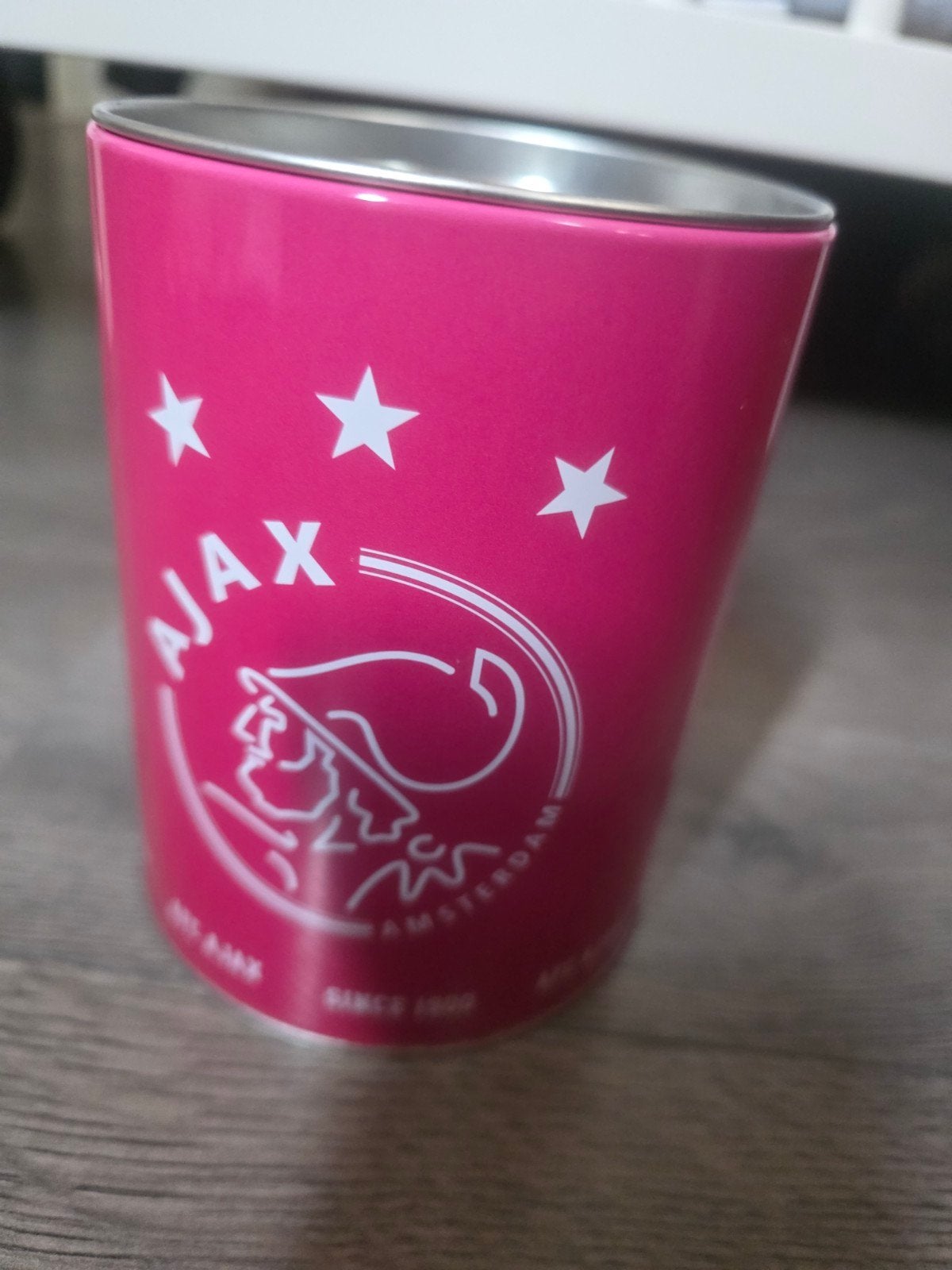 Ajax spaarpot roze met sterren, Verzamelen, Spaarpotten, Ophalen of Verzenden, Zo goed als nieuw, Metaal of Blik, Overige thema's