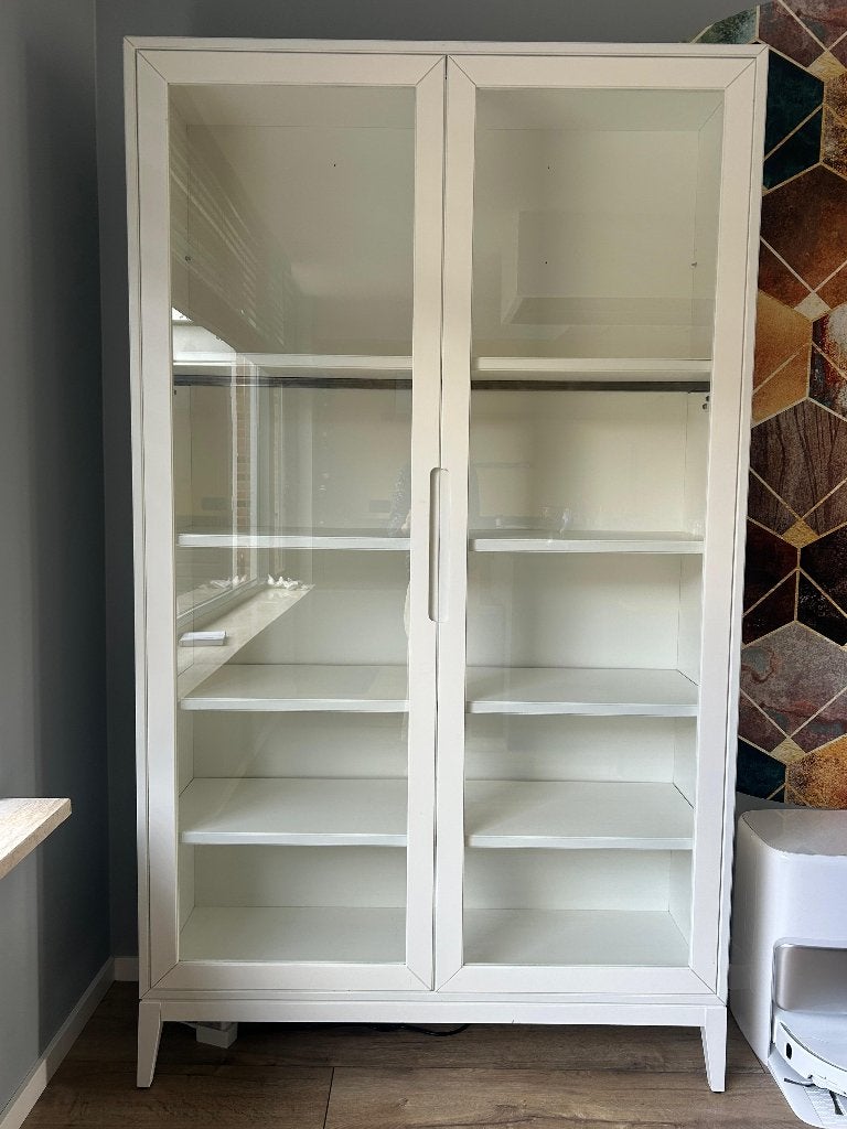 Witte houten vitrinekast / plankenkast / boekenkast, Met deur(en), Zo goed als nieuw, 150 tot 200 cm, 25 tot 50 cm