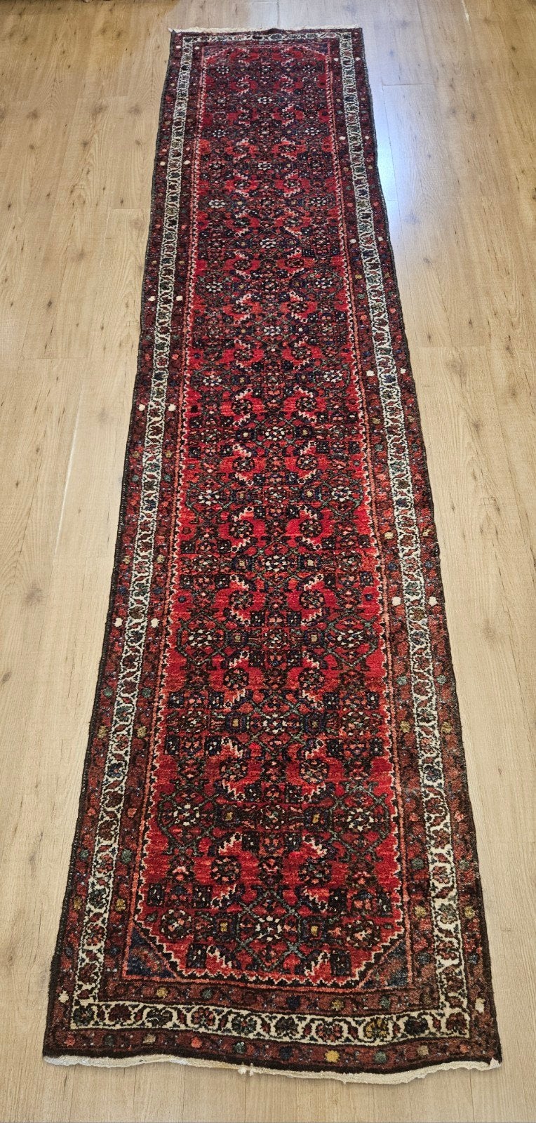 Vintage handgeknoopt perzisch loper hoesseinabad 360x78