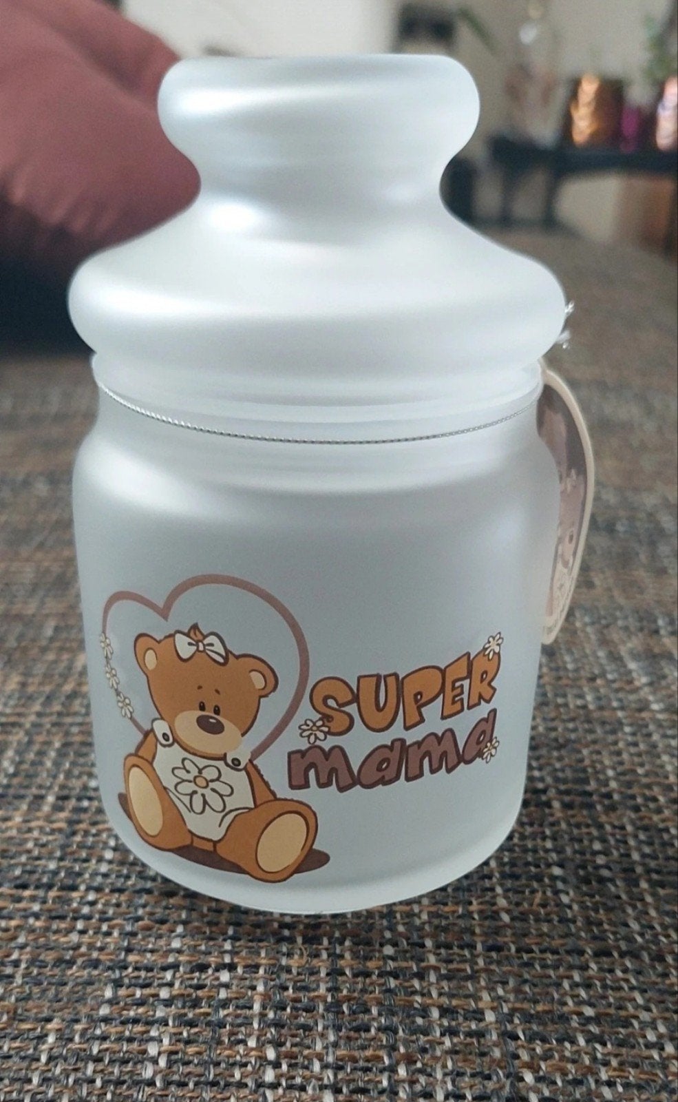 Super Mama beker&potje met beertje, Ophalen, Zo goed als nieuw, Wit, Glas
