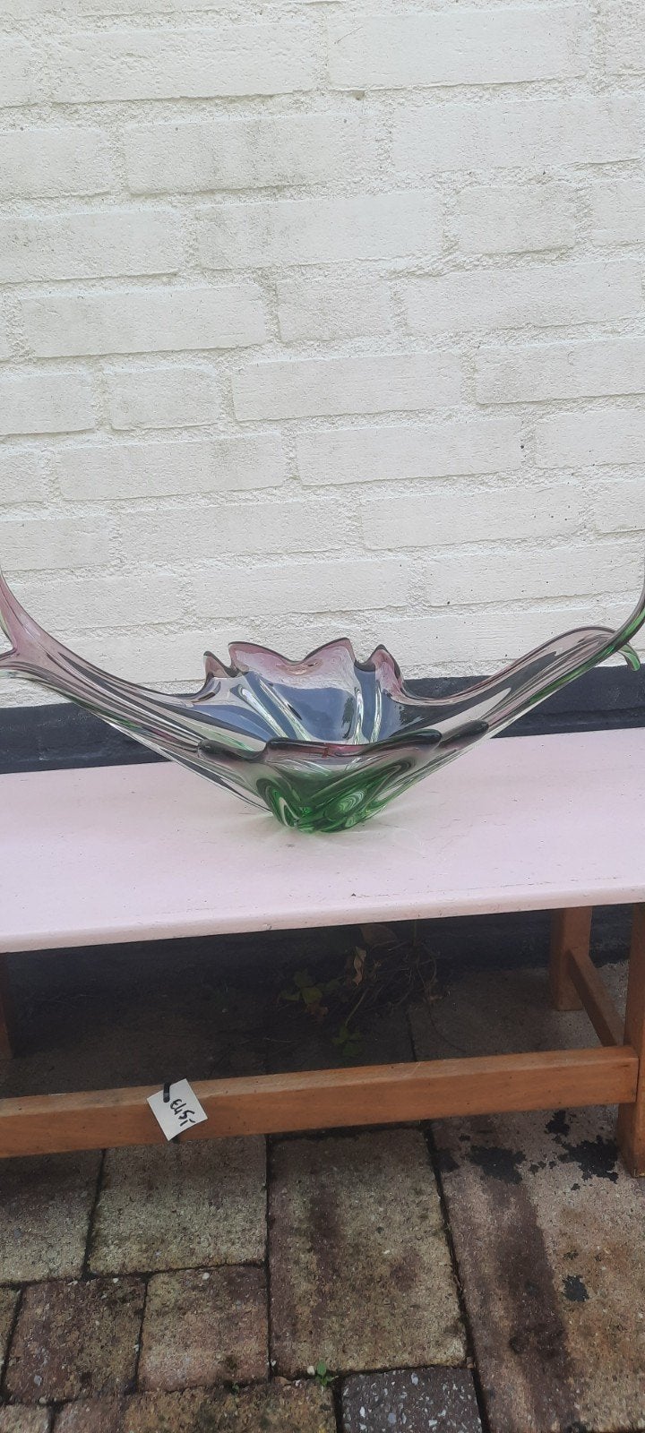 prachtige glazen murano schaal, roze en groen, Ophalen of Verzenden