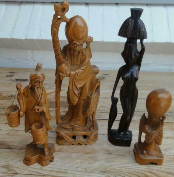 Nog 3 oosterse houten houtsnijwerk beeldjes, Ophalen of Verzenden