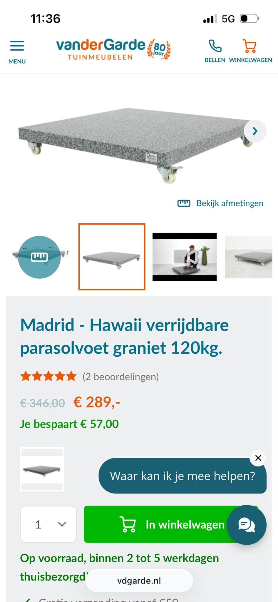 Platinum Challenger Zweefparasol T2 Premium - 3x3 m, Ophalen, Zo goed als nieuw, 3 tot 4 meter, Zweefparasol