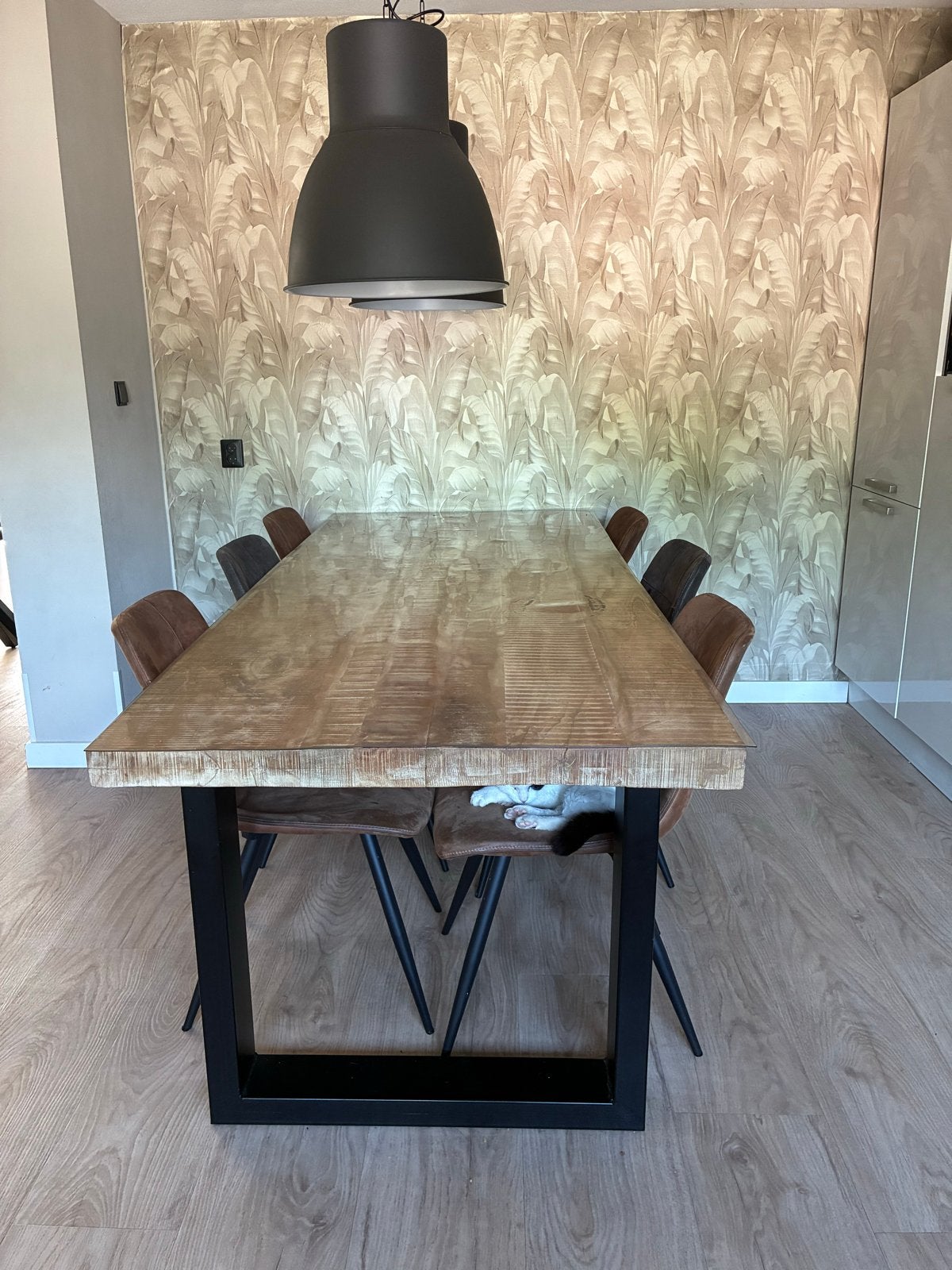Mangohouten eettafel 240x100 cm, Ophalen, Gebruikt, 100 tot 150 cm, 200 cm of meer