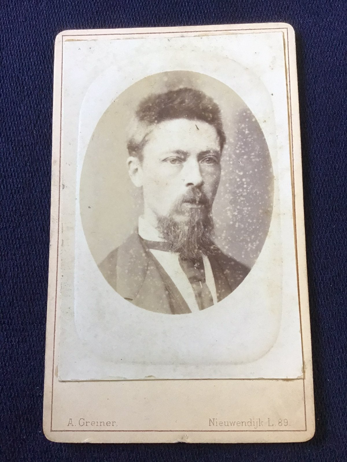 CDV, Man, ALBERT GREINER, AMSTERDAM, Carte de Visite 2, Ophalen of Verzenden, Voor 1940, Gebruikt, Foto