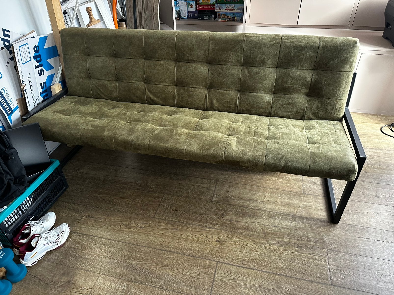 Contiro eetbank 186, kleur bora moss, zwart vintage frame, Gebruikt, Minder dan 75 cm, 150 tot 200 cm, Driepersoons