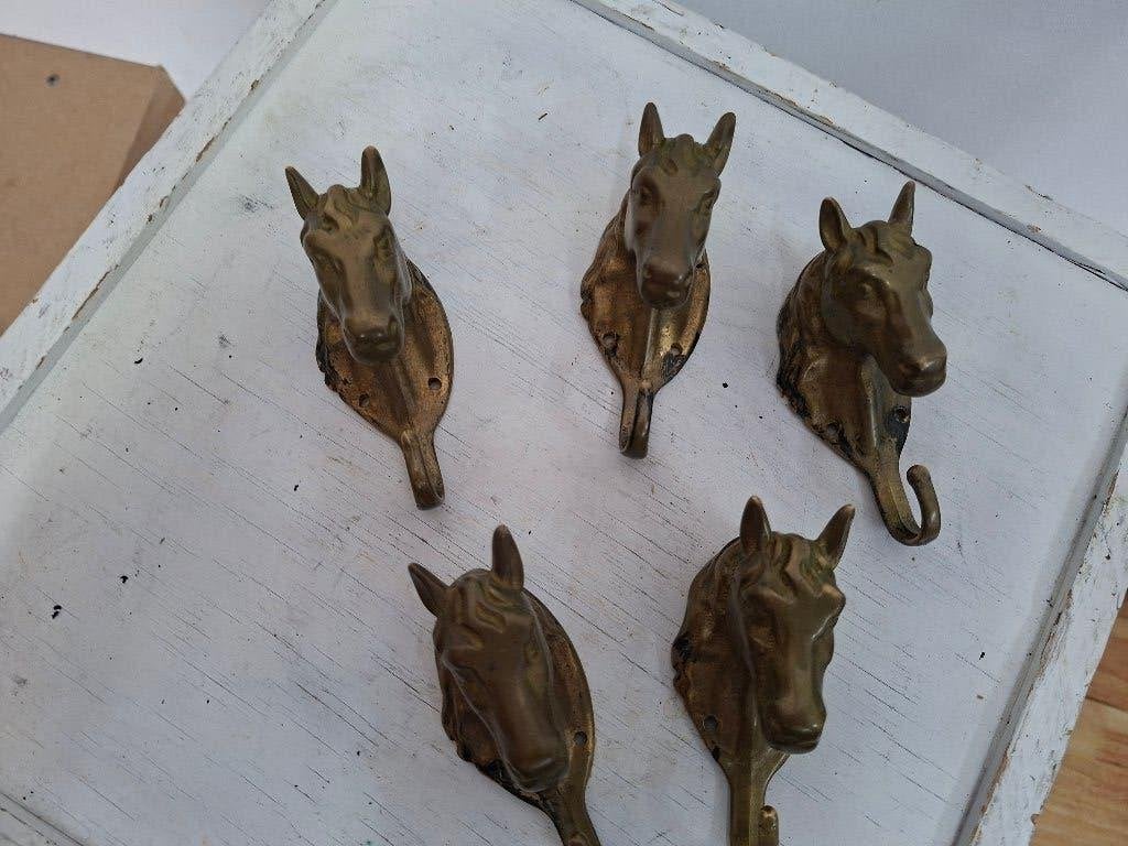 5 stuks handgemaakt antieke messing paardenkop kapstokhaken, Ophalen of Verzenden