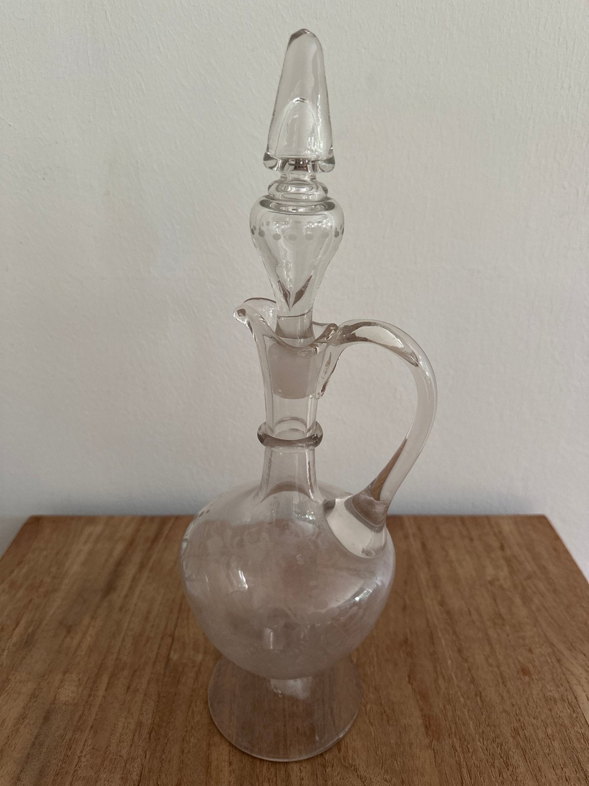 Antieke glazen karaf met stop, 37 cm hoog, Ophalen