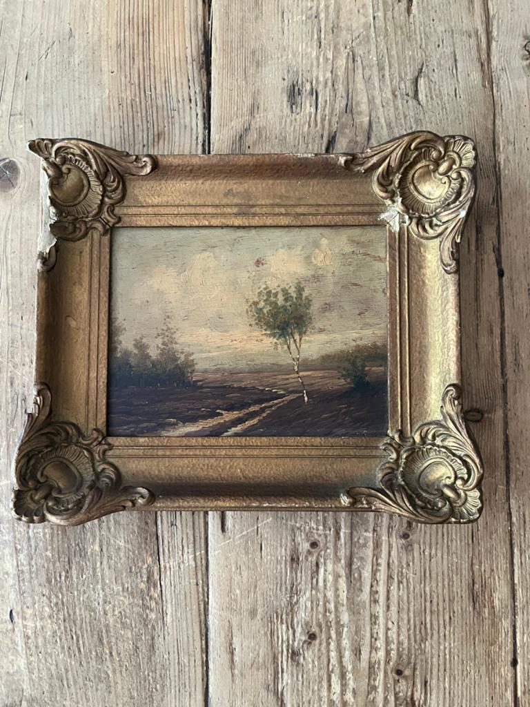 Antiek Landschap Schilderij in Rijkelijk Gouden Lijst, Ophalen