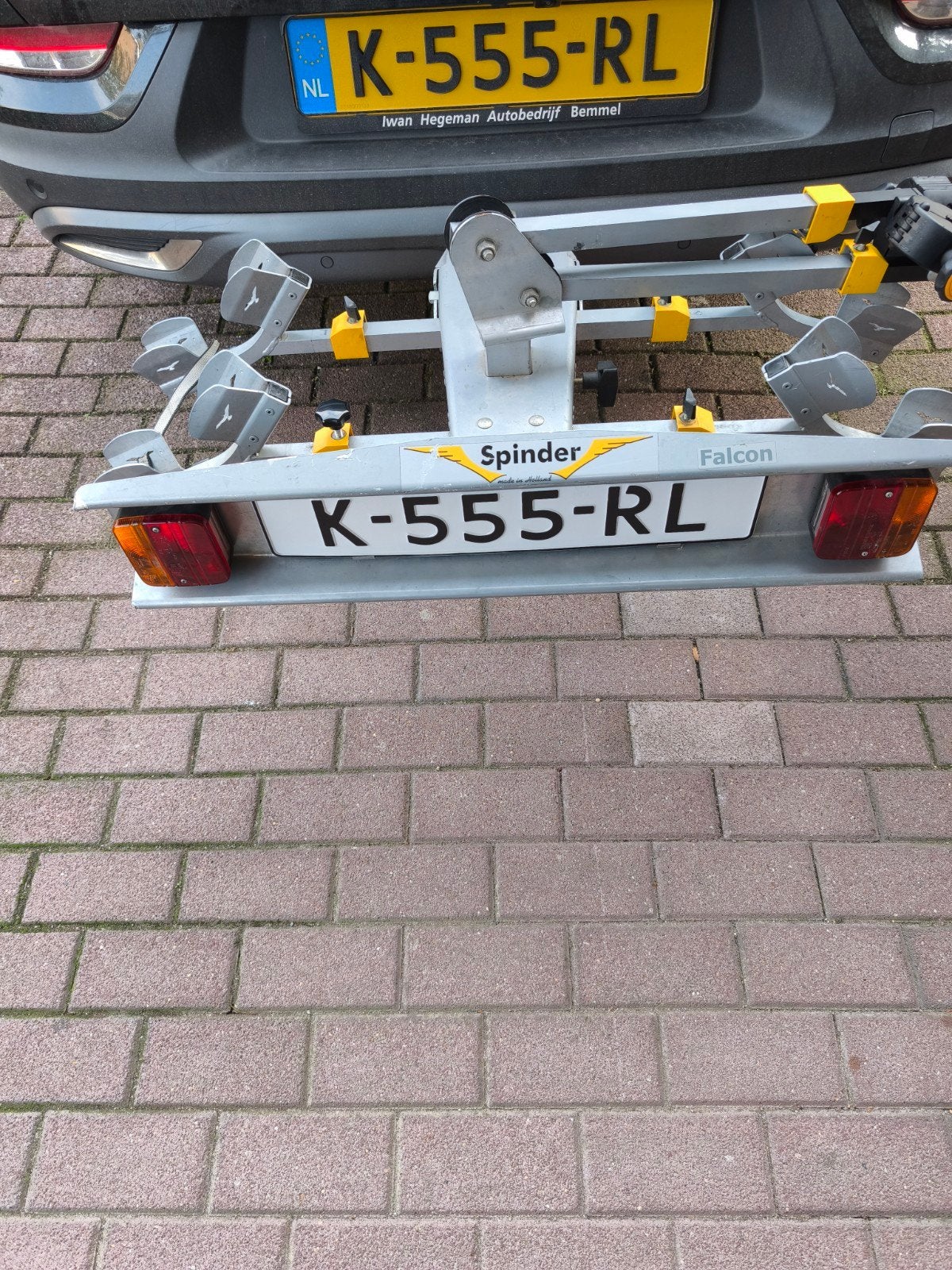 Spinder Falcon kantelbare trekhaak fietsendrager voor 2 fiet, Ophalen, 2 fietsen, Gebruikt, Trekhaakdrager